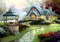 Landscape Scenery Diamond Art Painting Kits for Adults: Country Diamond Art Painting Cottage DIY 5d Diamond Art Kit Full Drill for Wall Decor 12 x 16 Inch